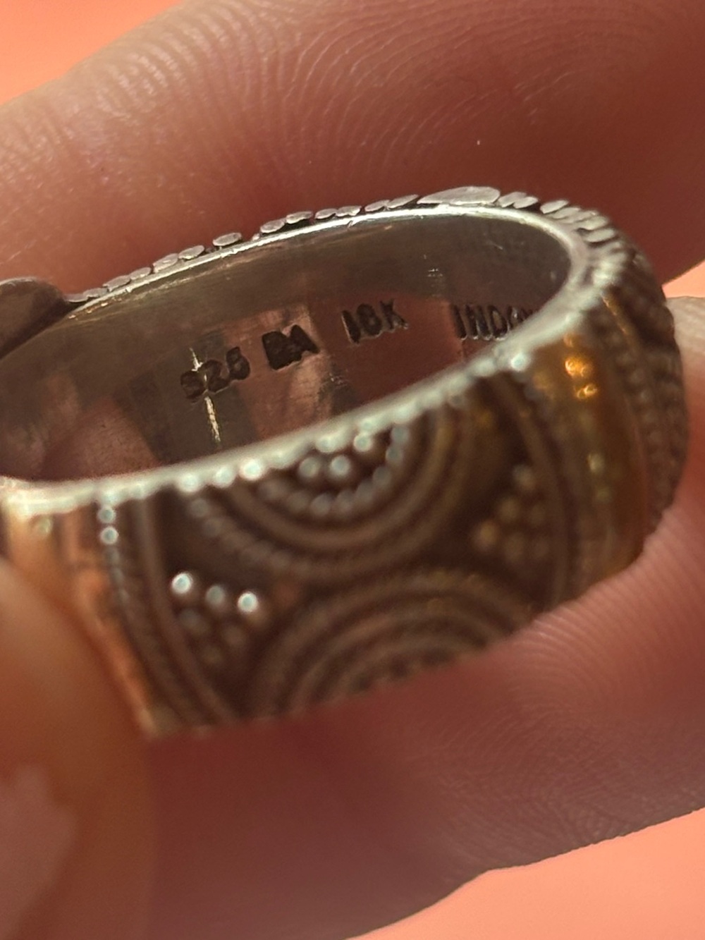 UARTI BA Bali 925 Sterling Silver 18K Yellow Gold Scroll Band Ring Size 6.75 8g - Picture 5 of 9